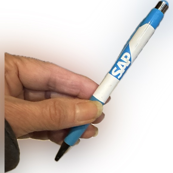 SAP LOGO ADVERTISEMENT PEN COLLECTIBLE MARDI GRAS BLUE RETRACTABLE GIFT PROMO